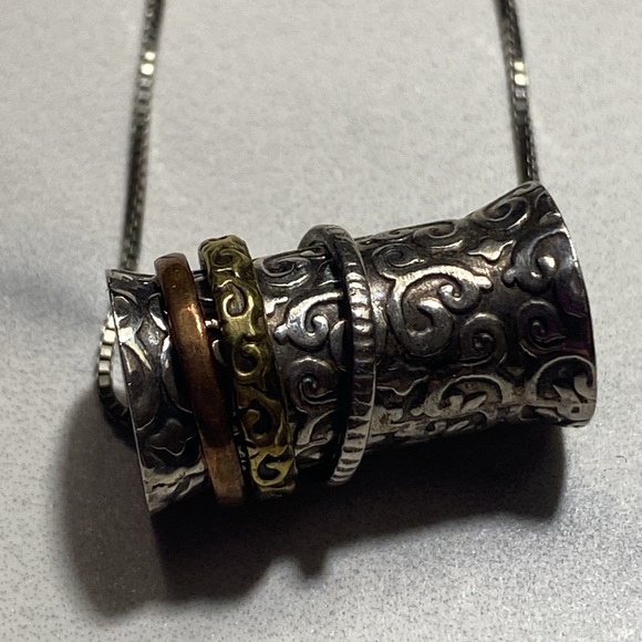 Mixed metal spinner pendant necklace 925 sterling silver - Picture 4 of 9